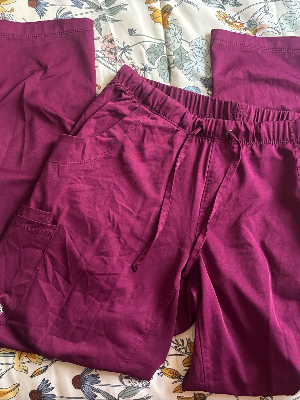Women’s Elastic-Waist Cargo Scrub Pants - Berry